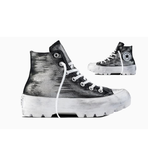 CONVERSE SNEAKER CHUCK TAYLOR ALL STAR LUGGED NERO ARGENTO DONNA