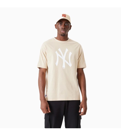 NEW ERA T-SHIRT OVERSIZE NEW YORK YANKEES MLB LEAGUE ESSENTIAL BEIGE CHIARO