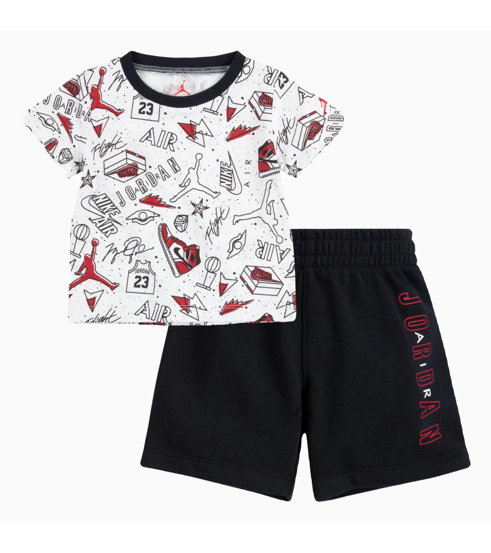 JORDAN COMPLETO T-SHIRT E BERMUDA NIKE BAMBINO BIMBO BLACK 65A398 12M74CM