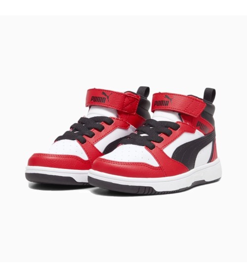 PUMA PUMA REBOUND V6 MID AC+ PS, SCARPE DA GINNASTICA UNISEX - BAMBINI E RAGAZZI, PUMA WHITE PUMA BLACK FOR ALL TIME RED, 31 EU