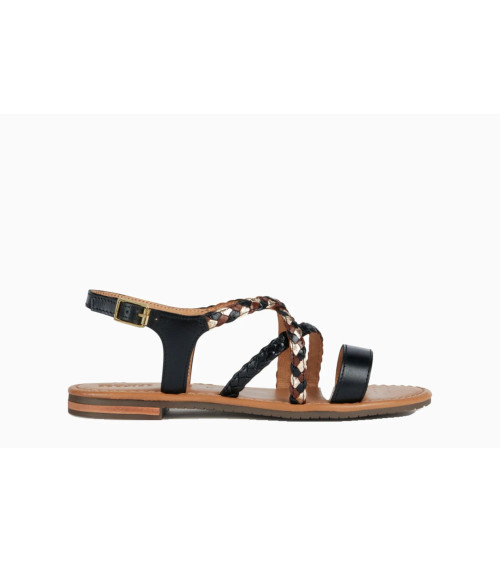 GEOX D SOZY S, SANDALI PIATTI DONNA, BLACK LT GOLD, 37 EU