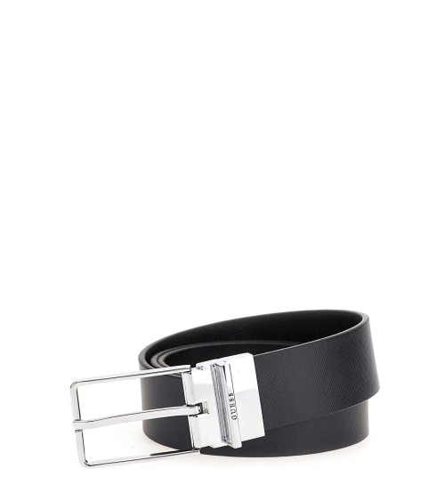 Guess Cintura Uomo Agueda Reversibile Pelle Saffiano Nero/Blu