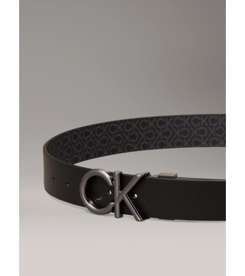 Calvin Klein Reversible Metal Bombe Belt for Men - Black Classic