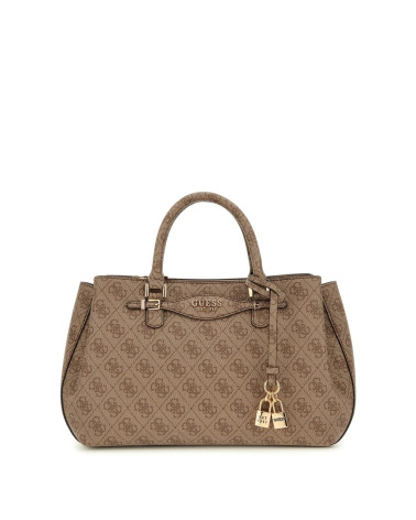 Meta Title: Purchase GUESS Katya Satchel - Trendy Coal Logo Bag