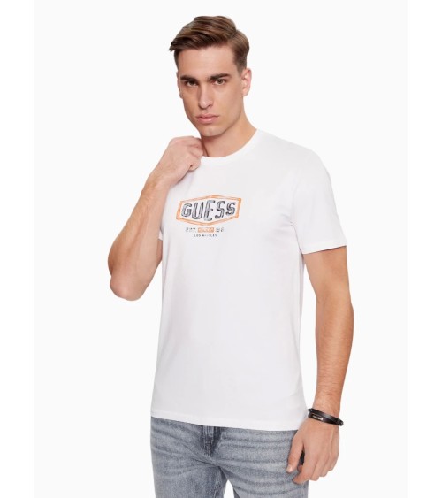 T-shirt bianca Guess uomo M con logo Box Crack stampato.