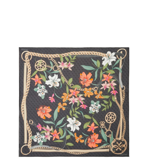 Guess Damen Schal: Floral, Schwarz, 130x130cm