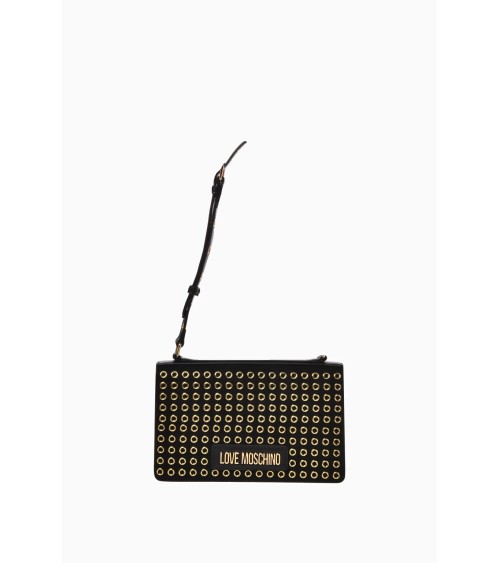 Borsa donna Love Moschino nera a spalla con eyelets dorati