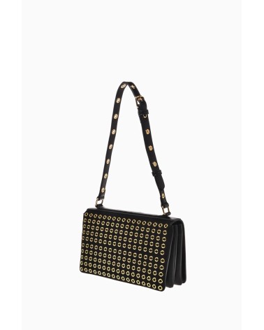 Borsa donna Love Moschino nera a spalla con eyelets dorati