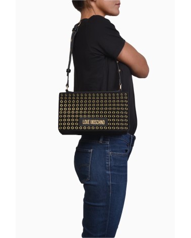 Borsa donna Love Moschino nera a spalla con eyelets dorati