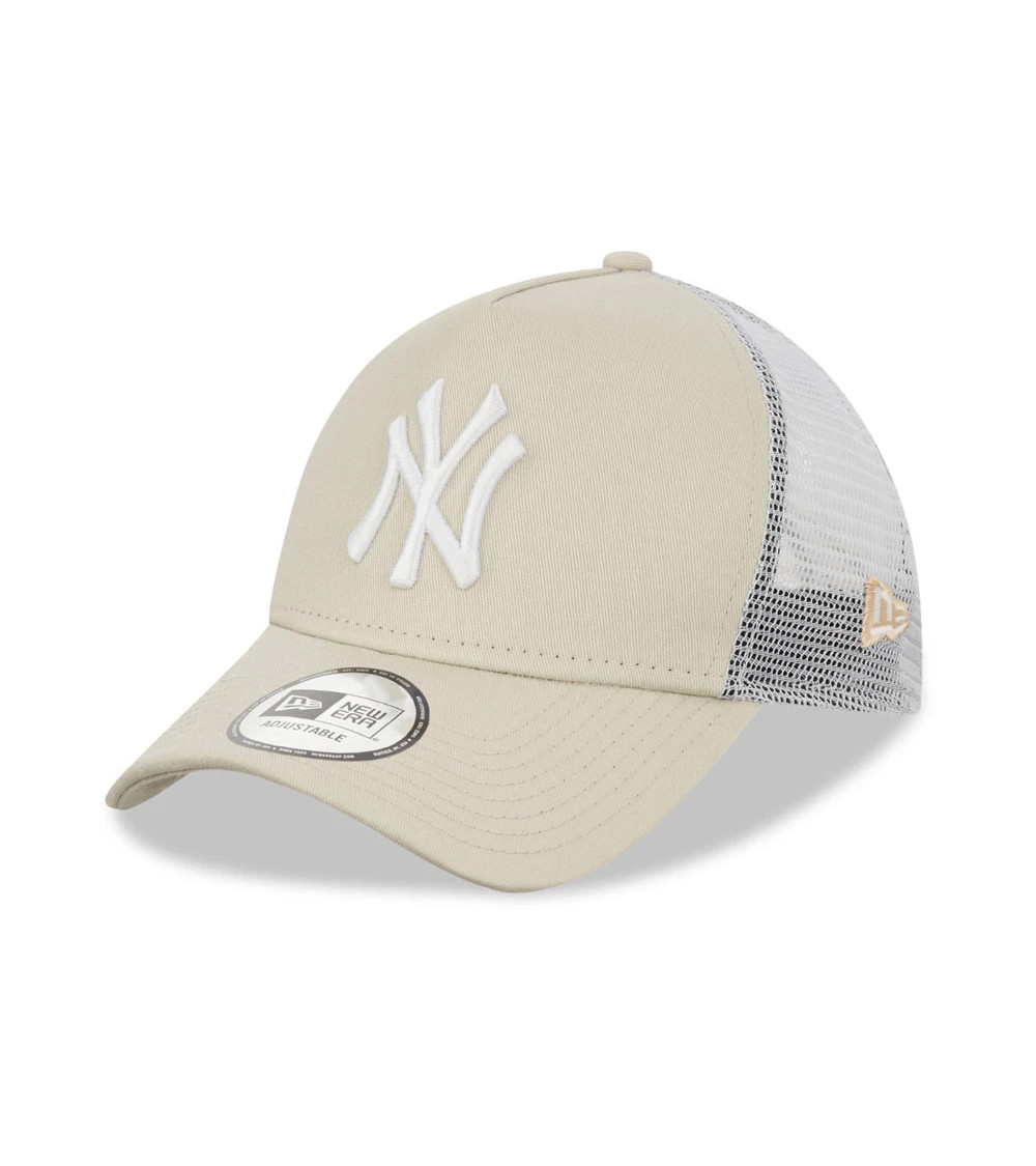 NEW ERA NEW YORK YANKEES MLB LEAGUE ESSENTIAL BEIGE BIANCO A-FRAME BERRETTO DA CAMIONISTA REGOLABILE