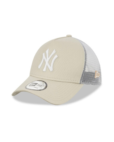 NEW ERA NEW YORK YANKEES MLB LEAGUE ESSENTIAL BEIGE BIANCO A-FRAME BERRETTO DA CAMIONISTA REGOLABILE