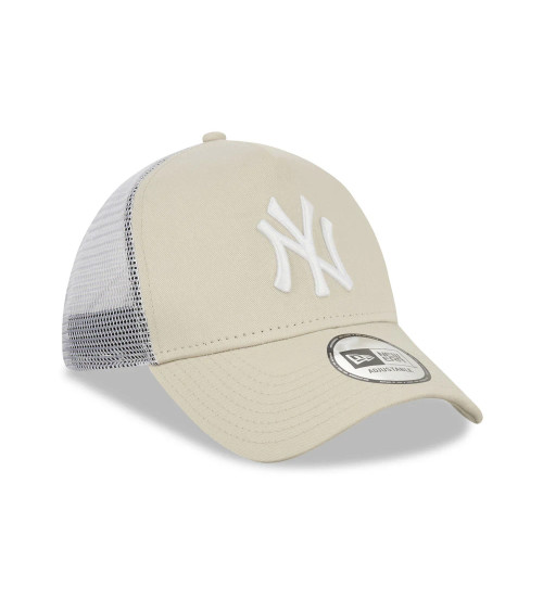 NEW ERA NEW YORK YANKEES MLB LEAGUE ESSENTIAL BEIGE BIANCO A-FRAME BERRETTO DA CAMIONISTA REGOLABILE