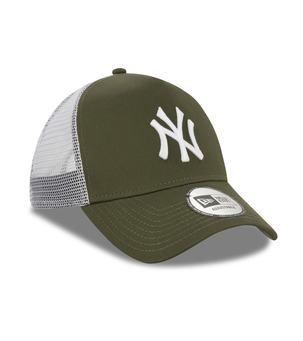 NEW ERA NEW YORK YANKEES MLB LEAGUE ESSENTIAL VERDE OLIVA BIANCO A-FRAME BERRETTO DA CAMIONISTA REGOLABILE