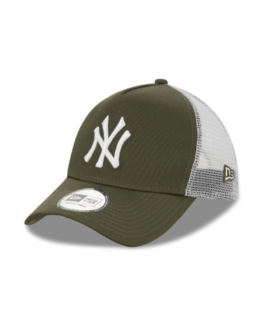 NEW ERA NEW YORK YANKEES MLB LEAGUE ESSENTIAL VERDE OLIVA BIANCO A-FRAME BERRETTO DA CAMIONISTA REGOLABILE