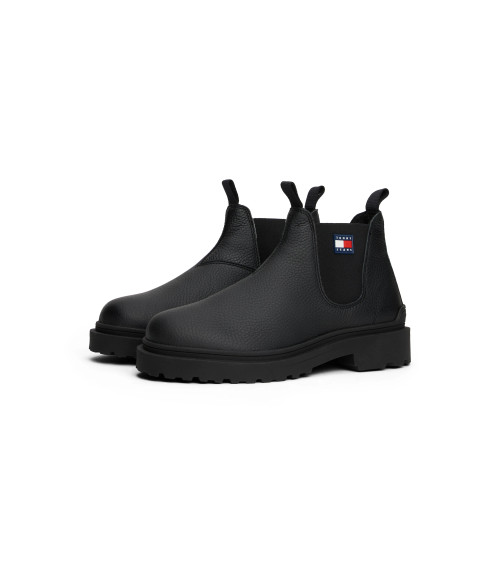 Tommy Jeans Men's Black Leather Chelsea Boots