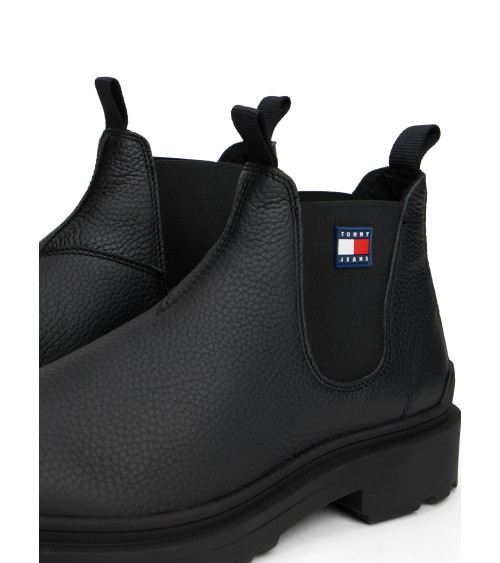 Tommy Jeans Homme : Bottes Chelsea Cuir Noir