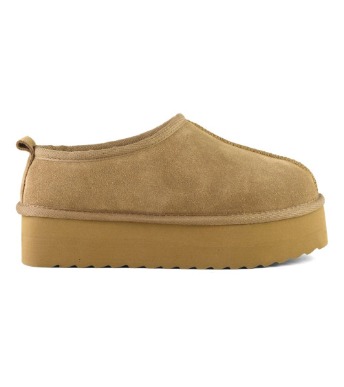 COLORS OF CALIFORNIA PLATFORM SUEDE SHEEPSKIN SABOT COLOR TAN, SIZE 37 EU