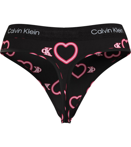 CALVIN KLEIN MODERN THONG COLOR NEON HEARTS_BLACK, SIZE LARGE