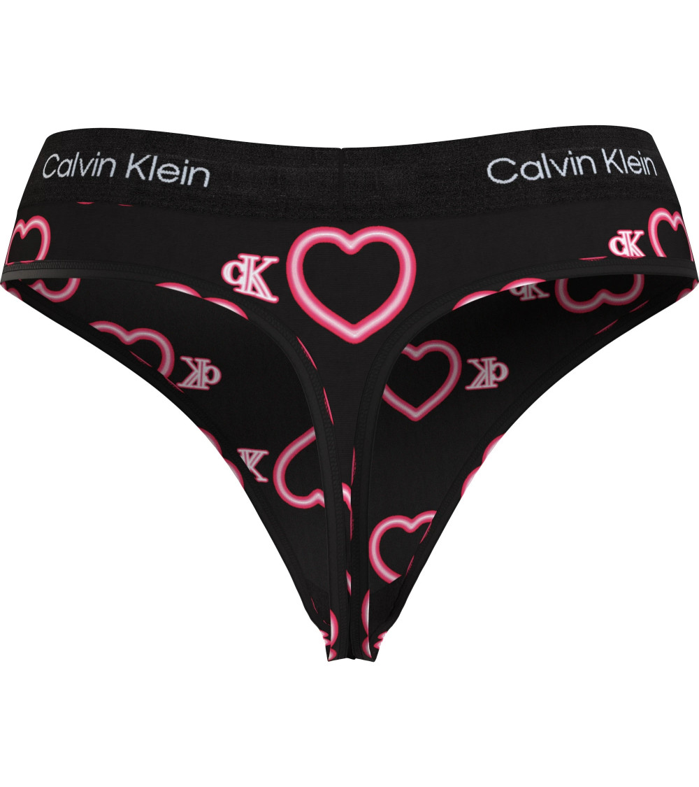 CALVIN KLEIN MODERN THONG COLOR NEON HEARTS_BLACK, SIZE LARGE