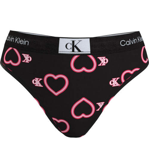 CALVIN KLEIN MODERN THONG COLOR NEON HEARTS_BLACK, SIZE LARGE
