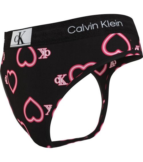 CALVIN KLEIN MODERN THONG COLOR NEON HEARTS_BLACK, SIZE LARGE