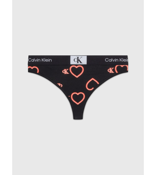 CALVIN KLEIN MODERN THONG COLOR NEON HEARTS_BLACK, SIZE LARGE
