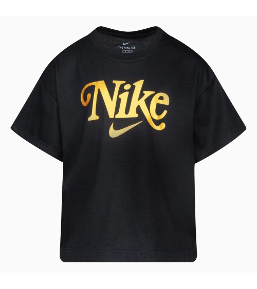 NIKE MAGLIETTA STUDIO 50 FUTURA, BAMBINA, NERO CON LOGO DORATO, 3-4 ANNI